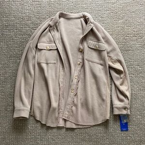 tan button up shacket